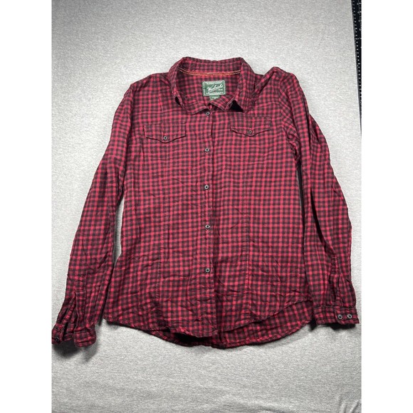 WOOLRICH WOMEN'S Red BLACK PLAID‎ BUTTON UP FLANNEL SHIRT SIZE Medium - Picture 1 of 5